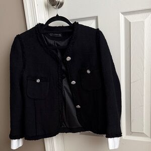 Zara Black Blazer with White Cuffs